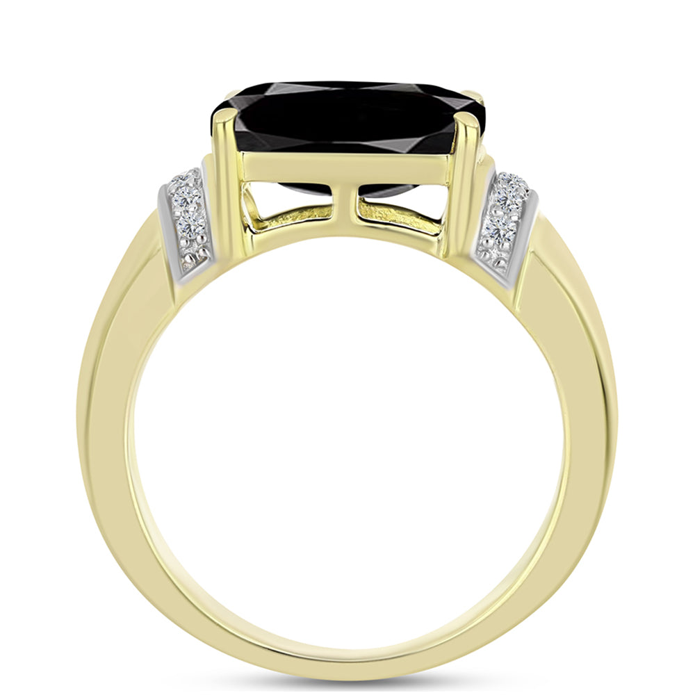 Goldplattierter Silberring mit Obsidian und weißem Topas