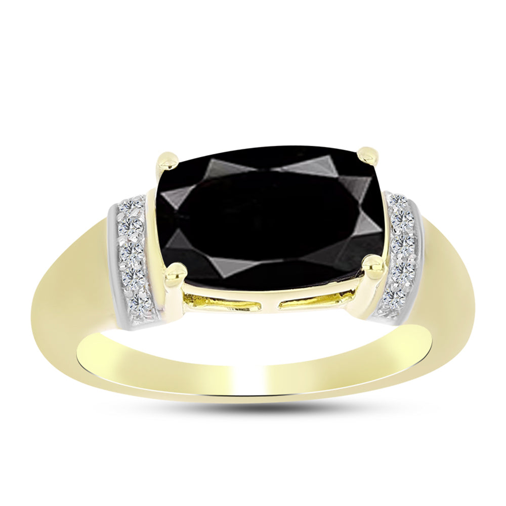 Goldplattierter Silberring mit Obsidian und weißem Topas