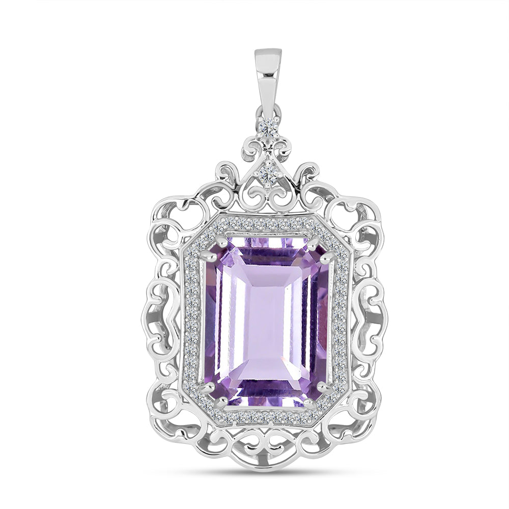 Silberanhänger mit Rose De France Amethyst und weißem Topas 1 