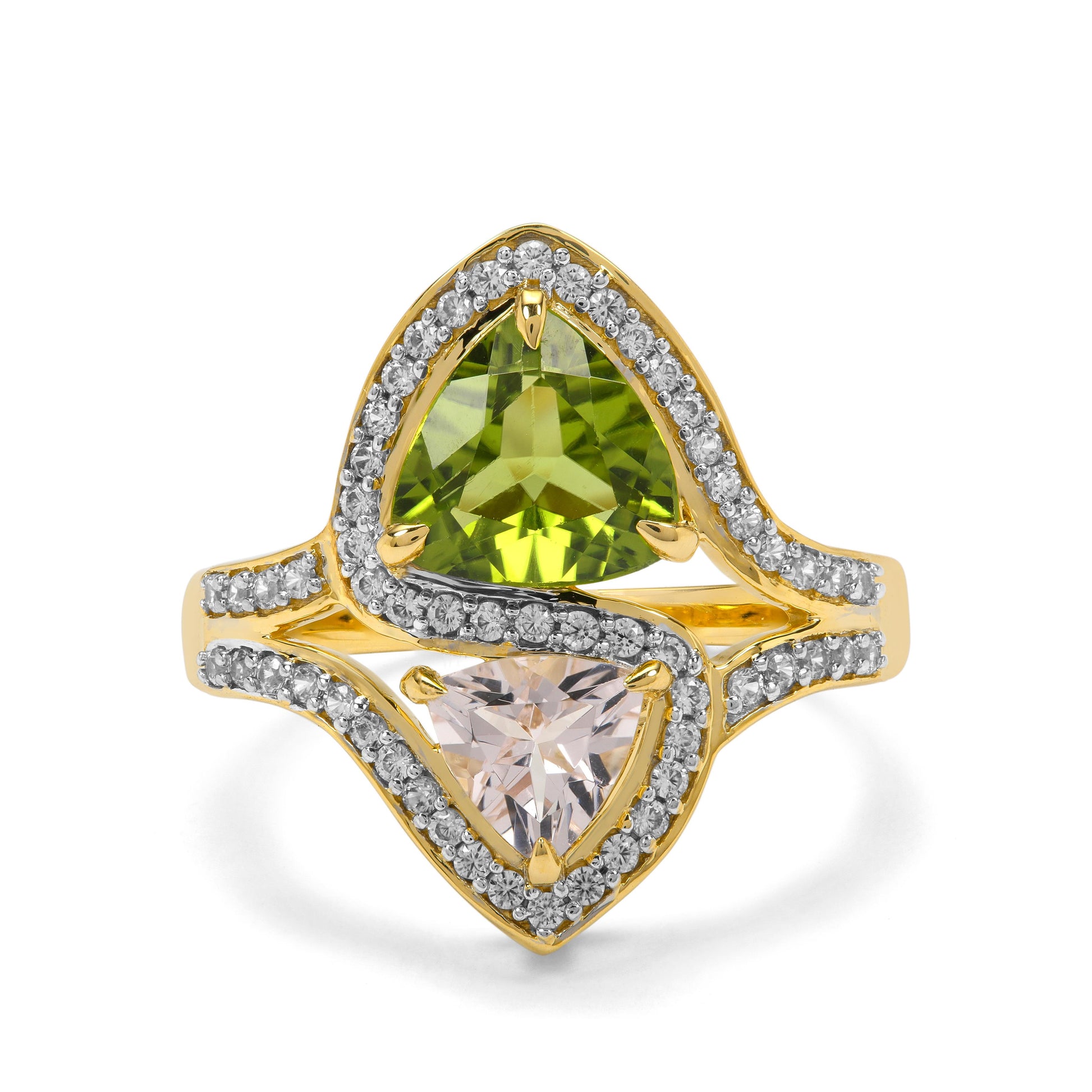 Goldring mit Peridot aus Changbai und Morganit 1 