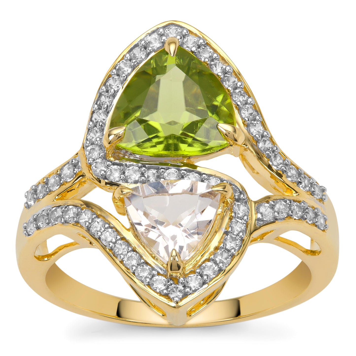 Goldring mit Peridot aus Changbai und Morganit