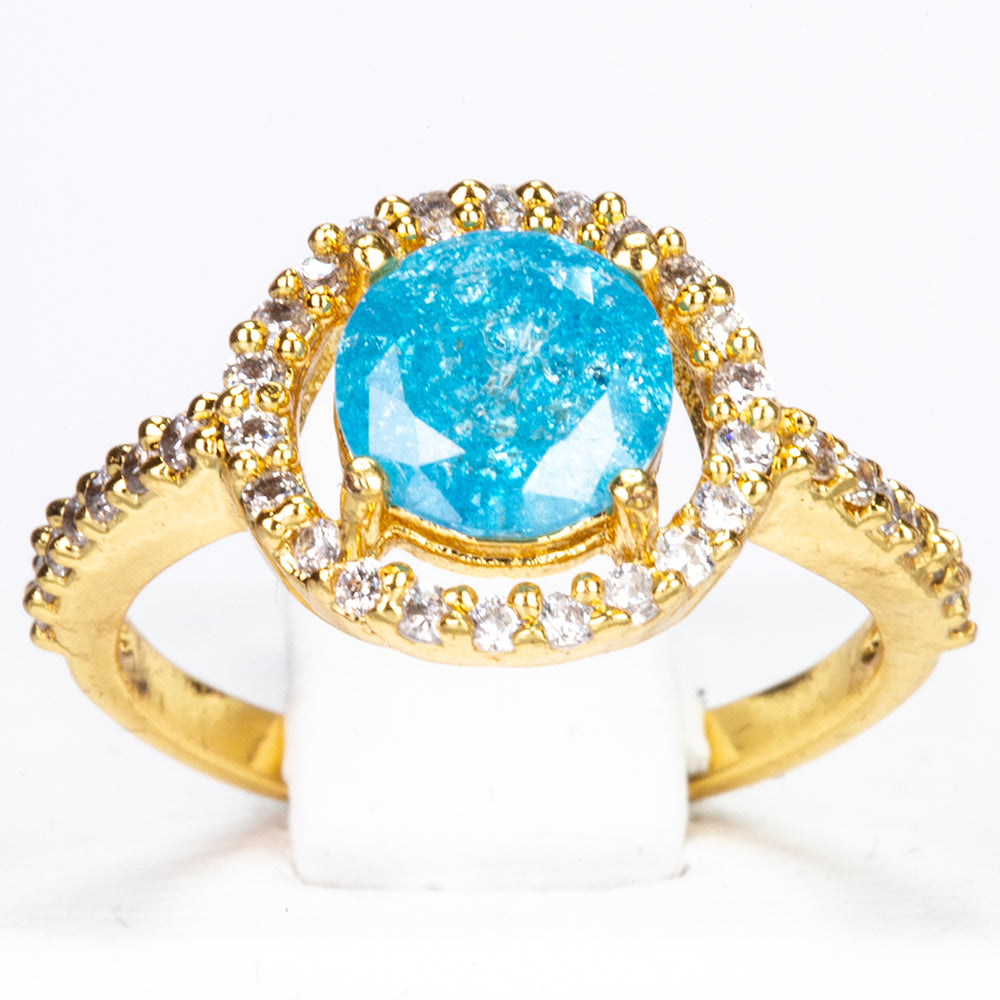 Ring aus goldplattierterr Legierung mit blauem Emporia®-Kristall und weißem Emporia® Kristall 1 