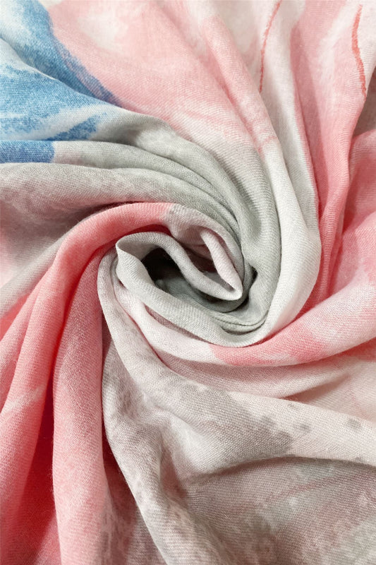Cotton Scarf-Shawl, 85 cm x 180 cm, Large Painted Flower Patterned, Coral