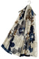 100% Real Silk Scarf-Shawl, 90 cm x 180 cm, Large Floral and Ancient Text Patterned, Navy and Brown