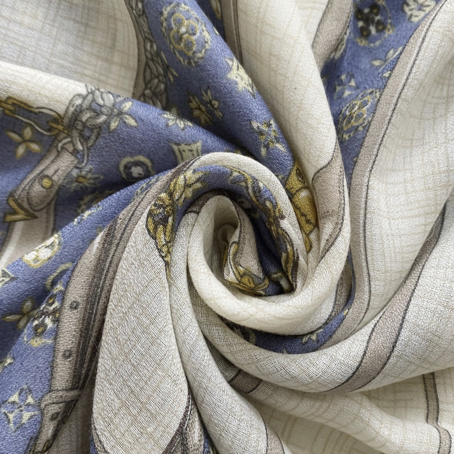 Cotton Scarf-Shawl, 85 cm x 180 cm, Fashion Belt Buckle Patterned, Blue 1 