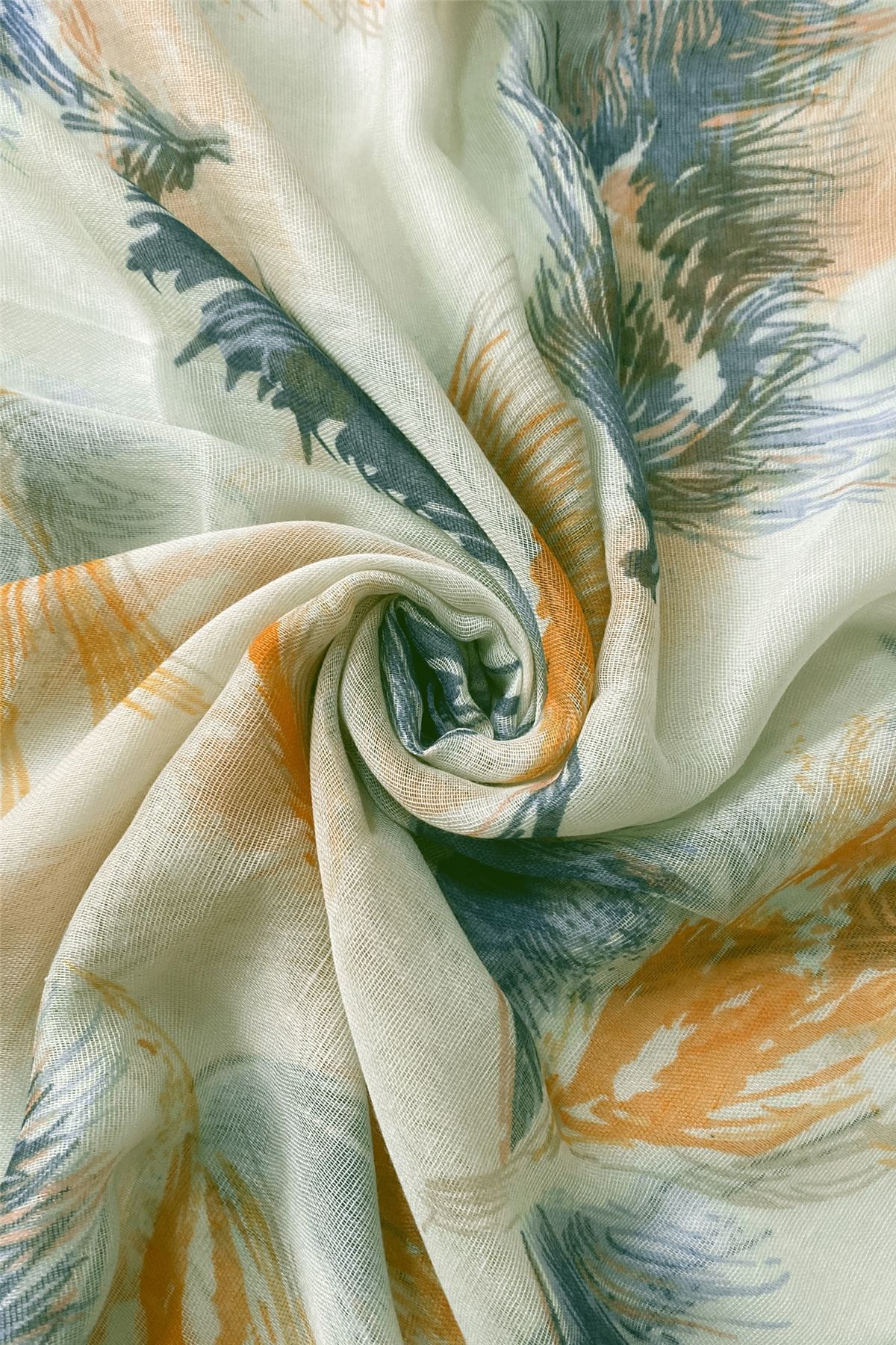 Floaty Feather Patterned Pale Blue Scarf-Shawl, 90 cm x 180 cm 2 