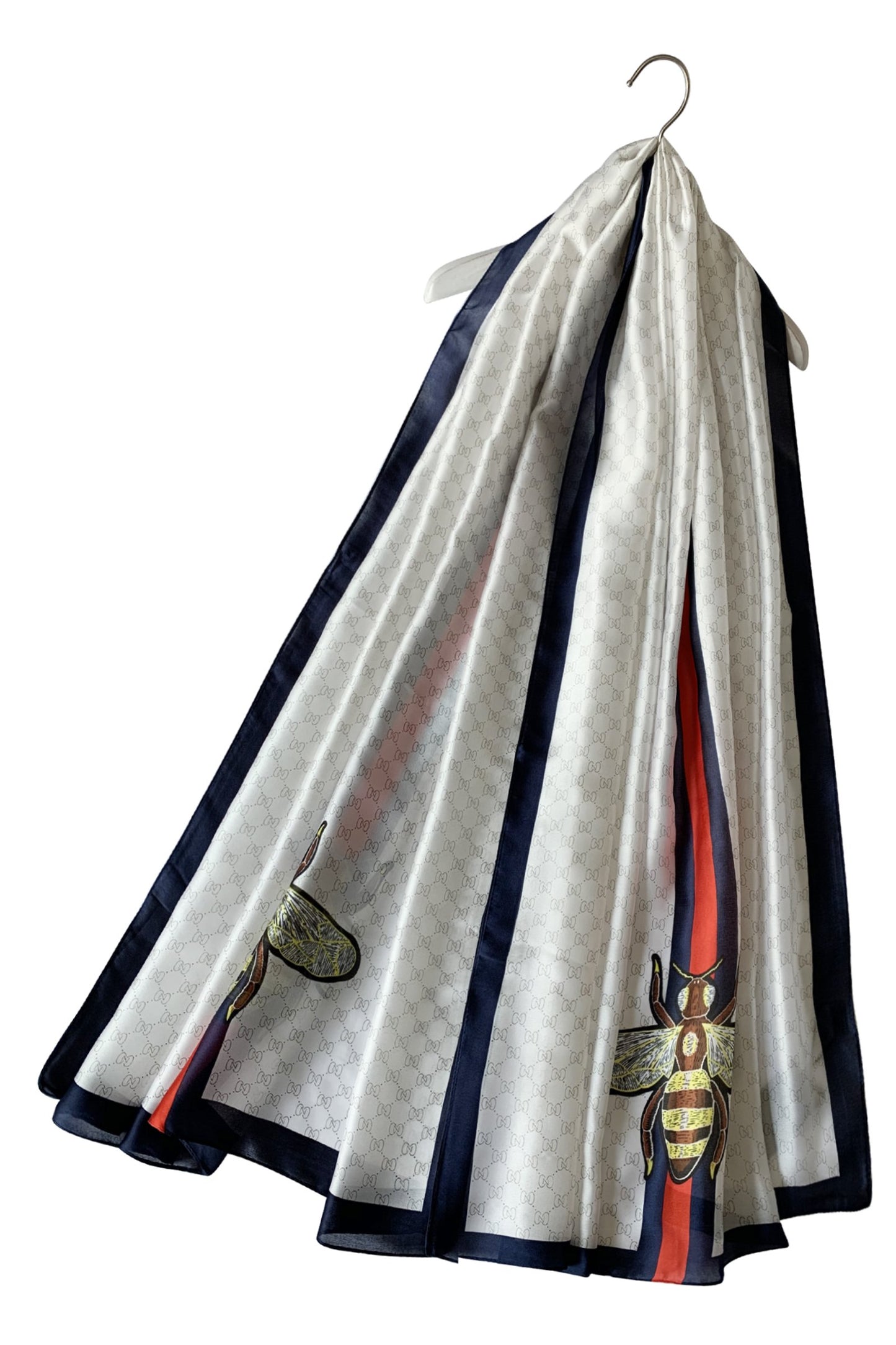 Silk Scarf-Shawl, 90 cm x 180 cm, Fashion Bee  with Border, Cream