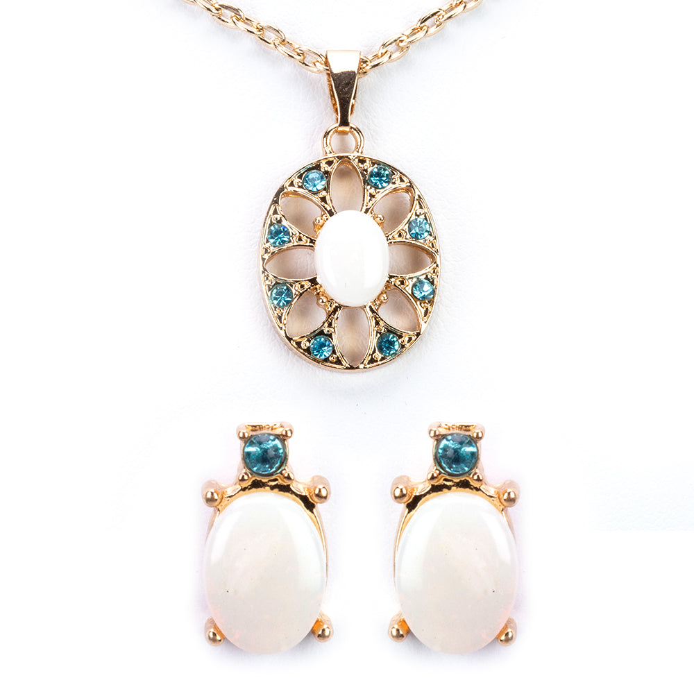 Schmuckgarnitur aus aus goldplattierter Legierung mit blauem Emporia®-Kristall und opalfarbenem Emporia-Kristall 1 