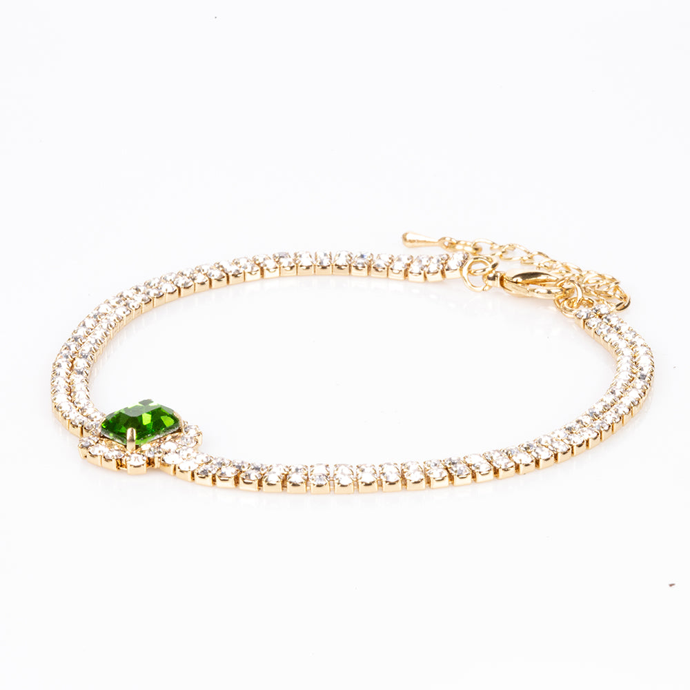 Schmuckgarnitur aus aus goldplattierter Legierung mit grünem Emporia® Kristall