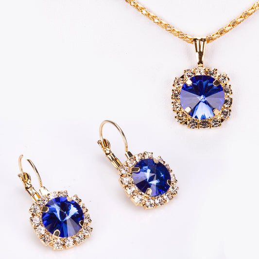 Schmuckgarnitur aus aus goldplattierter Legierung mit blauem Emporia®-Kristall