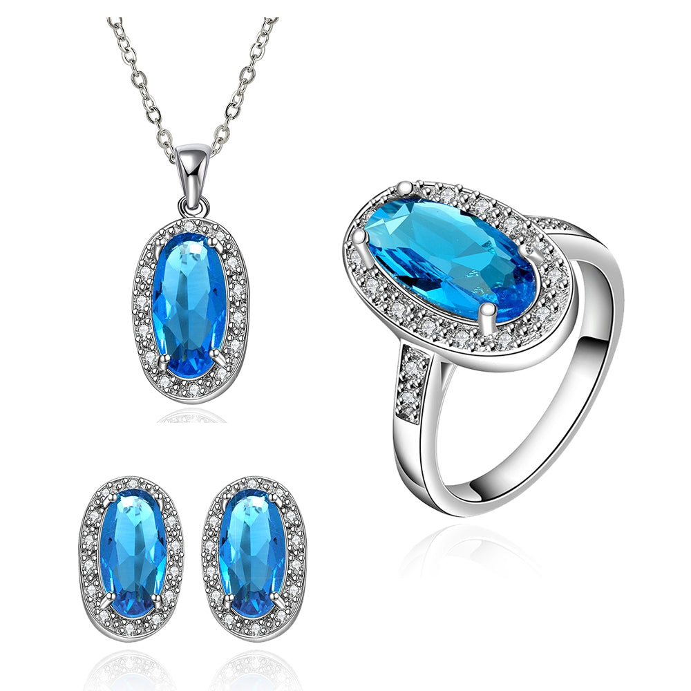 Schmuckgarnitur aus aus goldplattierter Legierung mit blauem Emporia®-Kristall