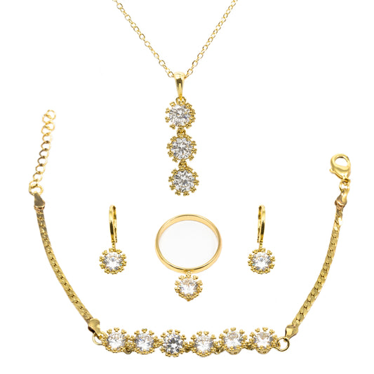 Schmuckgarnitur aus aus goldplattierter Legierung mit weißem Emporia® Kristall