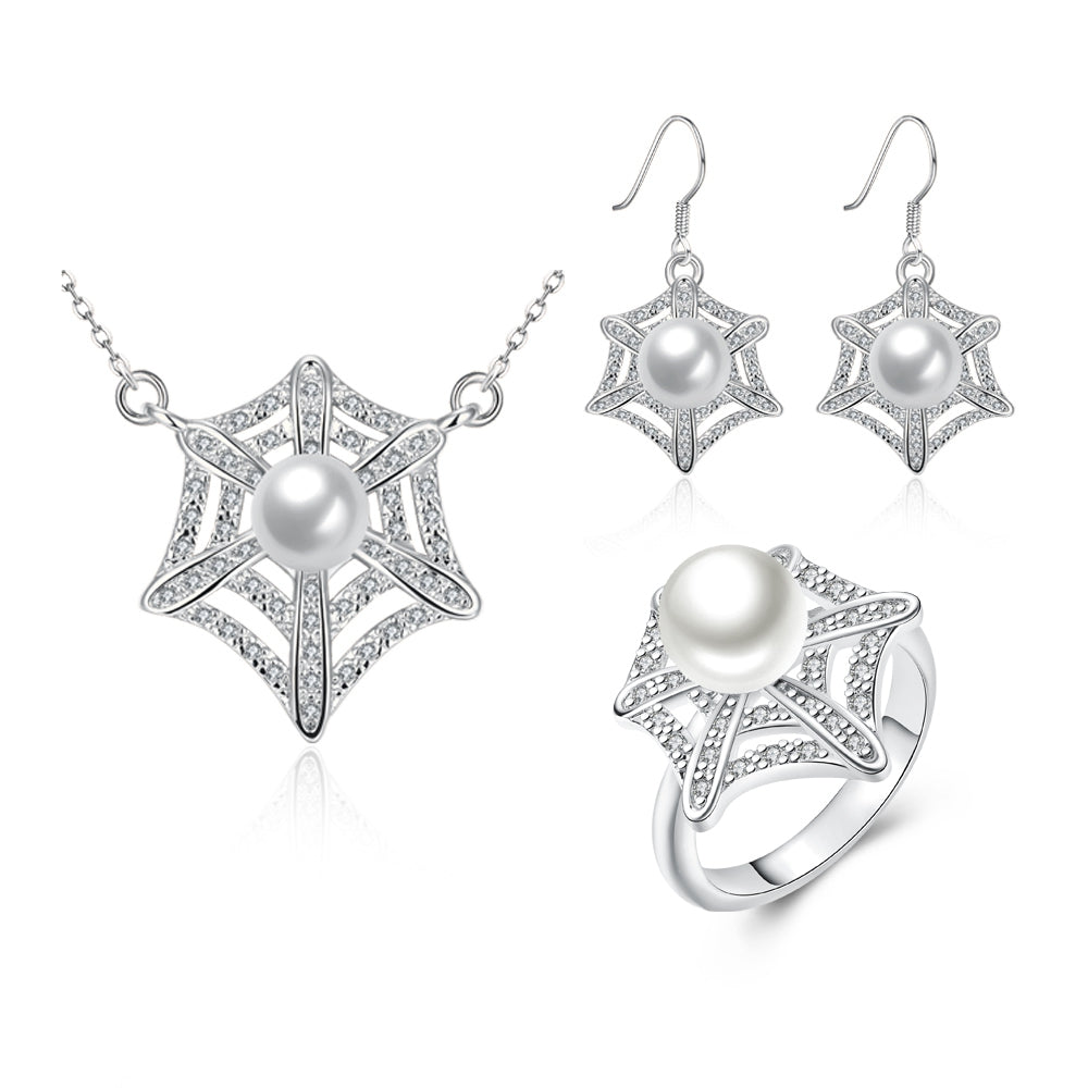 Schmuckgarnitur aus aus goldplattierter Legierung mit weißem Emporia® Kristall und Perle