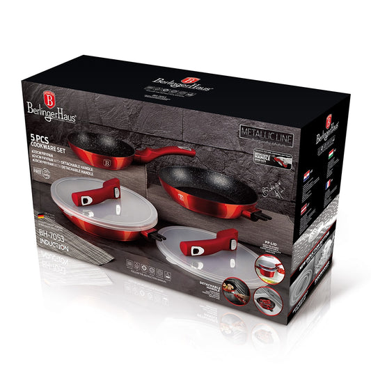 Berlinger Haus Pfannenset 5-teilig mit abnehmbarem Griff,  Line Burgundy Edition