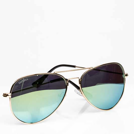 Emporia Italy - Pilot-Sonnenbrille "DSCHUNGEL" polarisiert mit UV-FILTER mit Etui und Brillenputztuch, gelbgrünes Glas, goldfarbiger Rahmen
