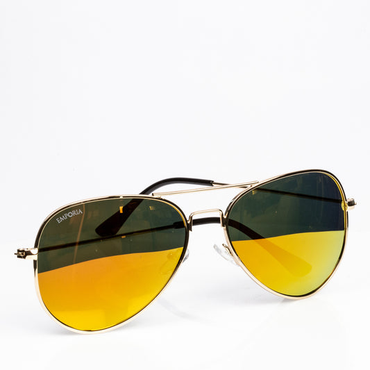 Emporia Italy - Pilot-Sonnenbrille "SONNENSCHEIN" polarisierte Sonnenbrille mit UV-FILTER mit Etui und Brillenputztuch, orangenfarbenes Glas, goldfarbiger Rahmen