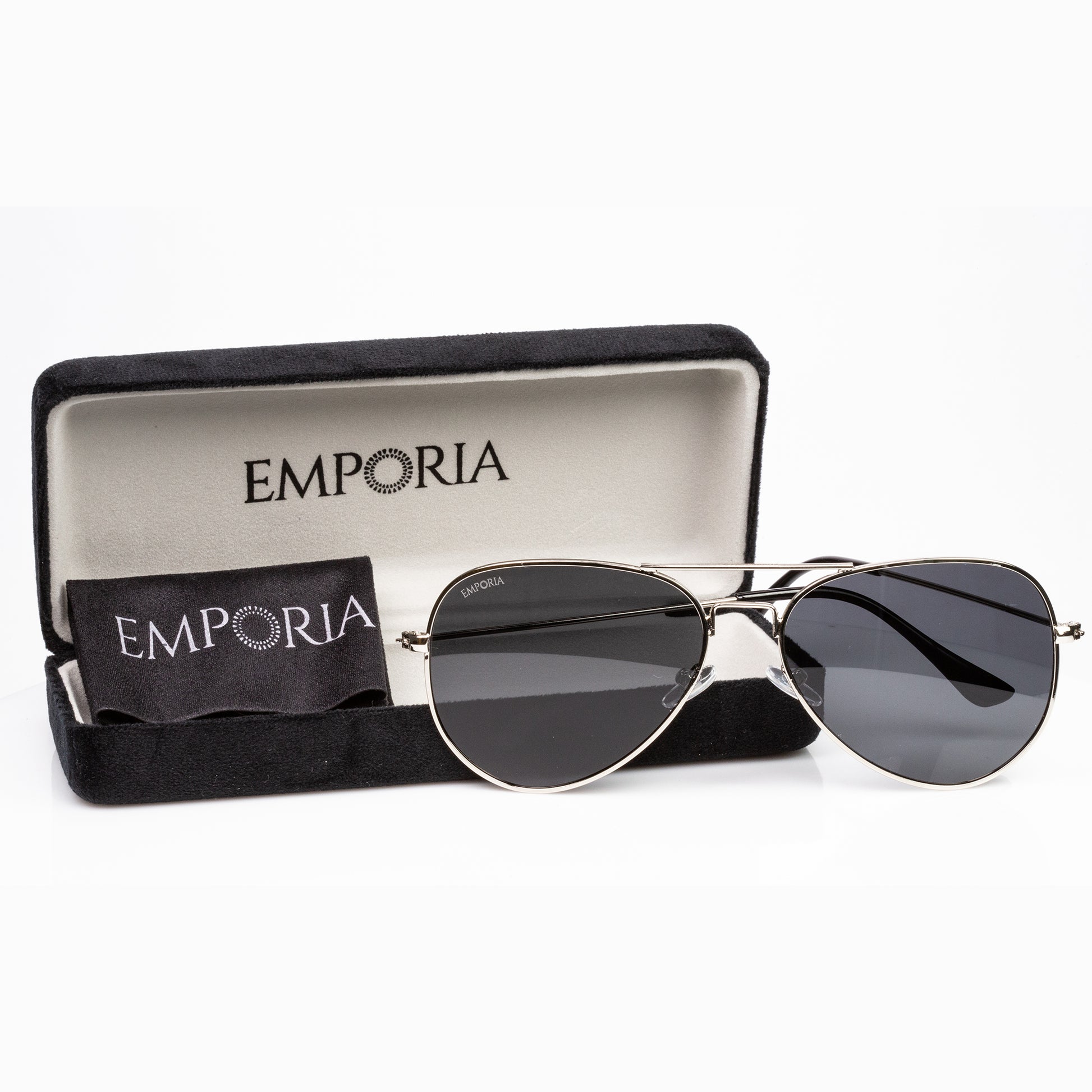 Emporia Italy - Pilot-Sonnenbrille "CHEF" polarisierte Sonnenbrille mit UV-FILTER mit Etui und Brillenputztuch, dunkelgraues Glas, silberfarbige Rahmen 6 