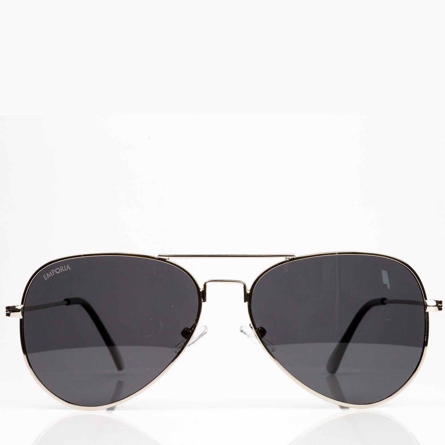 Emporia Italy - Pilot-Sonnenbrille "CHEF" polarisierte Sonnenbrille mit UV-FILTER mit Etui und Brillenputztuch, dunkelgraues Glas, silberfarbige Rahmen