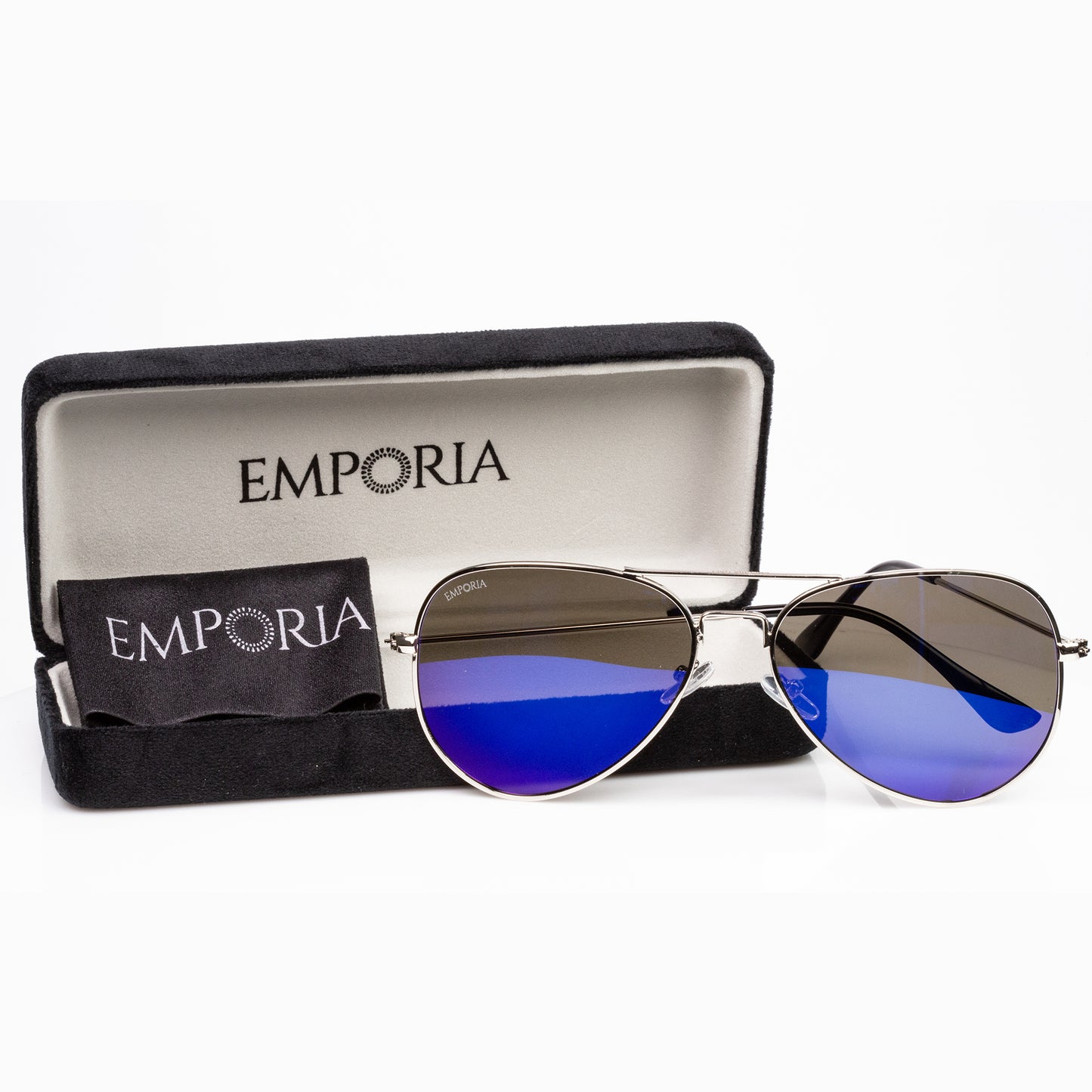 Emporia Italy - Pilot-Sonnenbrille "LAGUNE"  polarisierte Sonnenbrille mit UV-FILTER mit Etui und Brillenputztuch, blaulila Glas, silberfarbige Rahmen