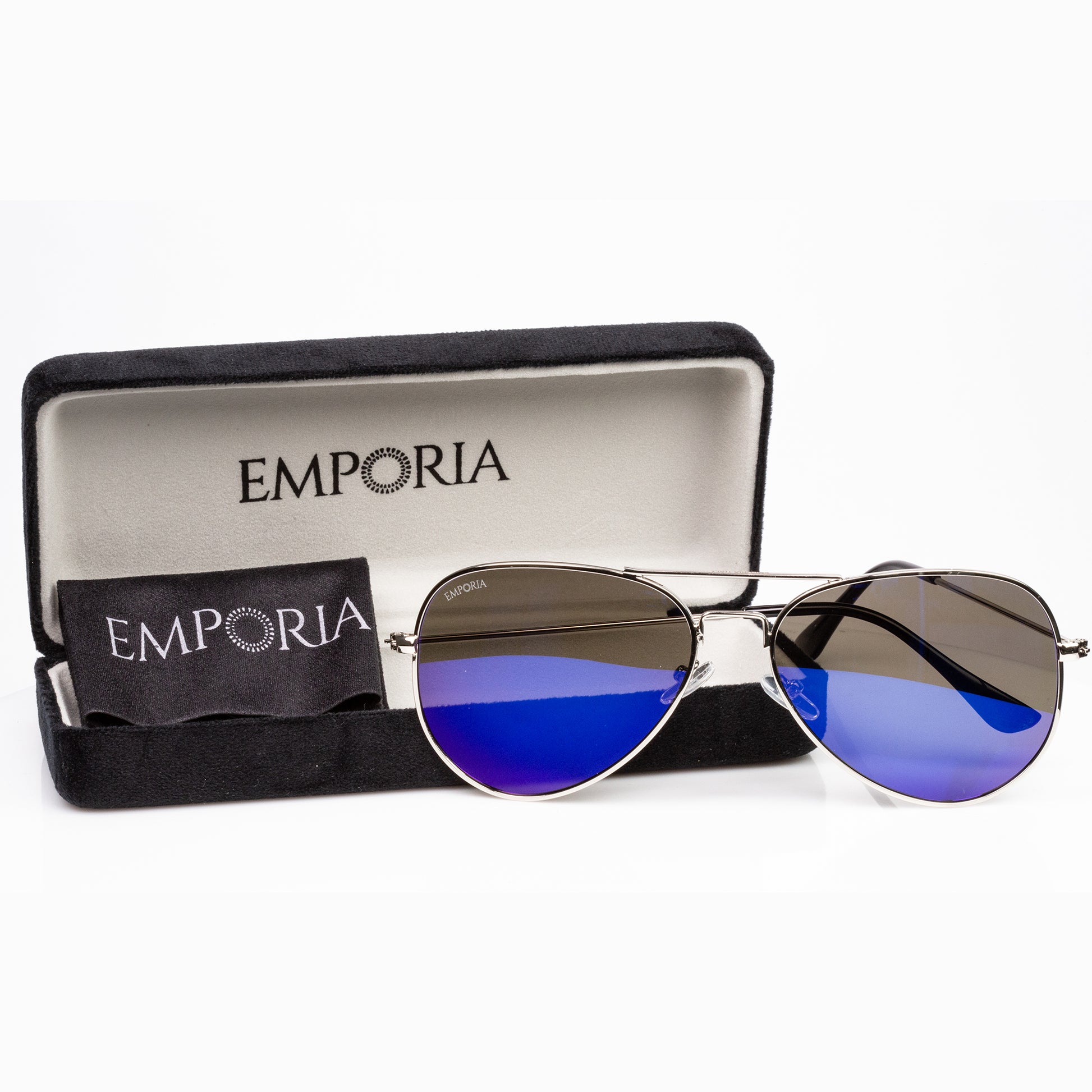 Emporia Italy - Pilot-Sonnenbrille "LAGUNE"  polarisierte Sonnenbrille mit UV-FILTER mit Etui und Brillenputztuch, blaulila Glas, silberfarbige Rahmen 6 