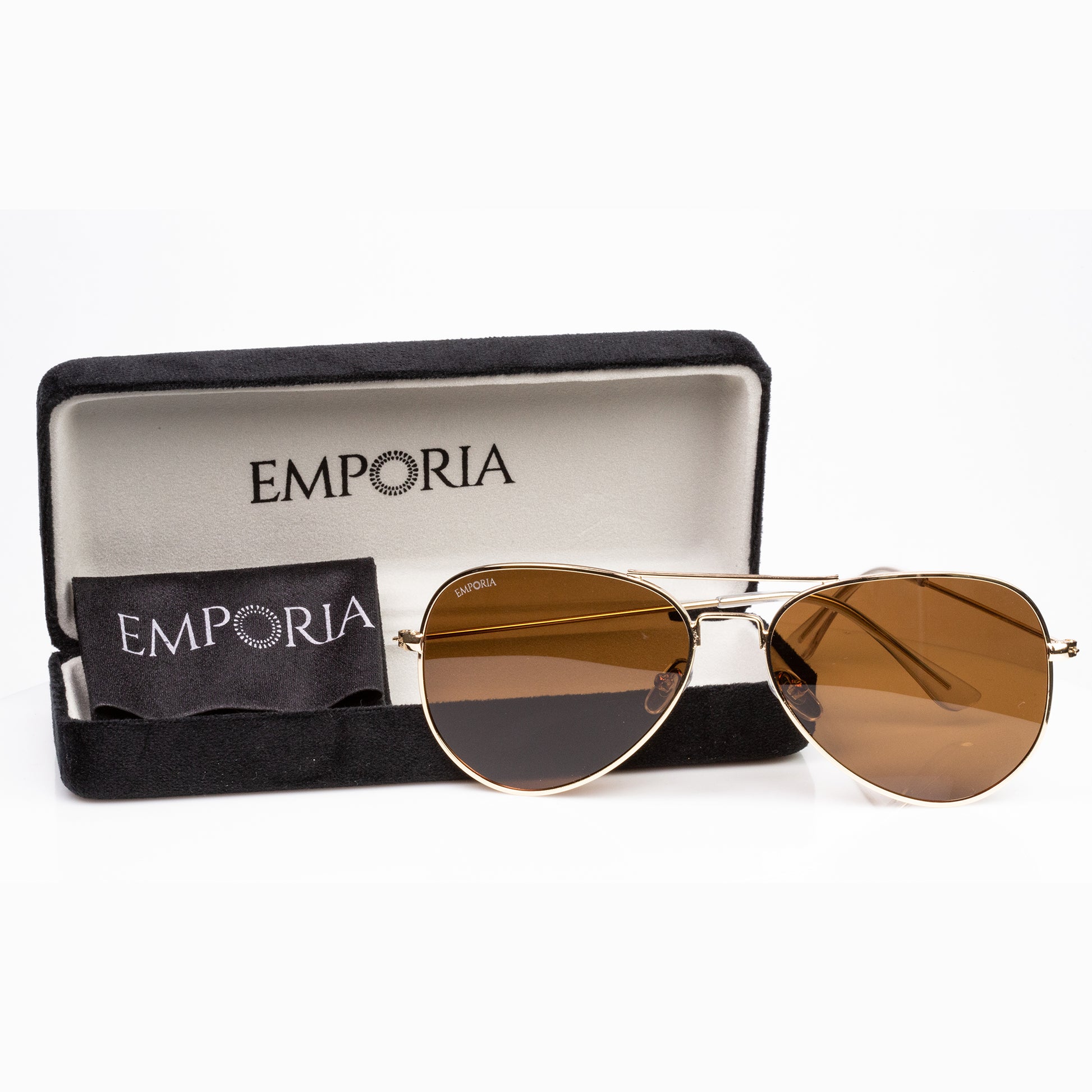 Emporia Italy - Pilot-Sonnenbrille "WÜSTE" polarisierte Sonnenbrille mit UV-FILTER mit Etui und Brillenputztuch, hellbraunes Glas, goldfarbiger Rahmen 6 