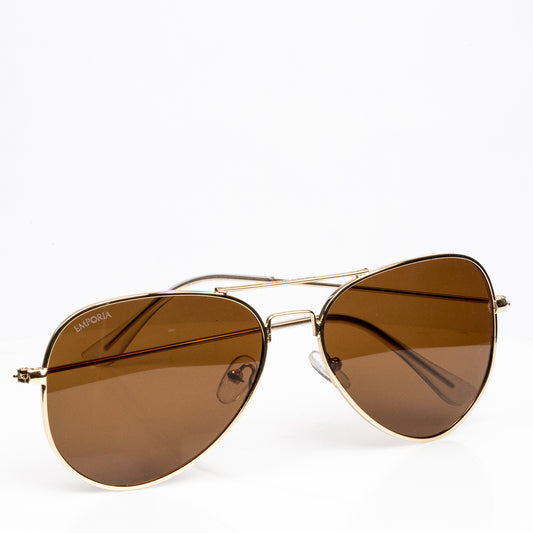 Emporia Italy - Pilot-Sonnenbrille "WÜSTE" polarisierte Sonnenbrille mit UV-FILTER mit Etui und Brillenputztuch, hellbraunes Glas, goldfarbiger Rahmen