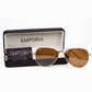 Emporia Italy - Pilot-Sonnenbrille "WÜSTE" polarisierte Sonnenbrille mit UV-FILTER mit Etui und Brillenputztuch, hellbraunes Glas, goldfarbiger Rahmen
