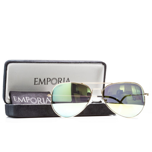 Emporia Italy - Pilot-Sonnenbrille "DSCHUNGEL" polarisiert mit UV-FILTER mit Etui und Brillenputztuch, gelbgrünes Glas, goldfarbiger Rahmen