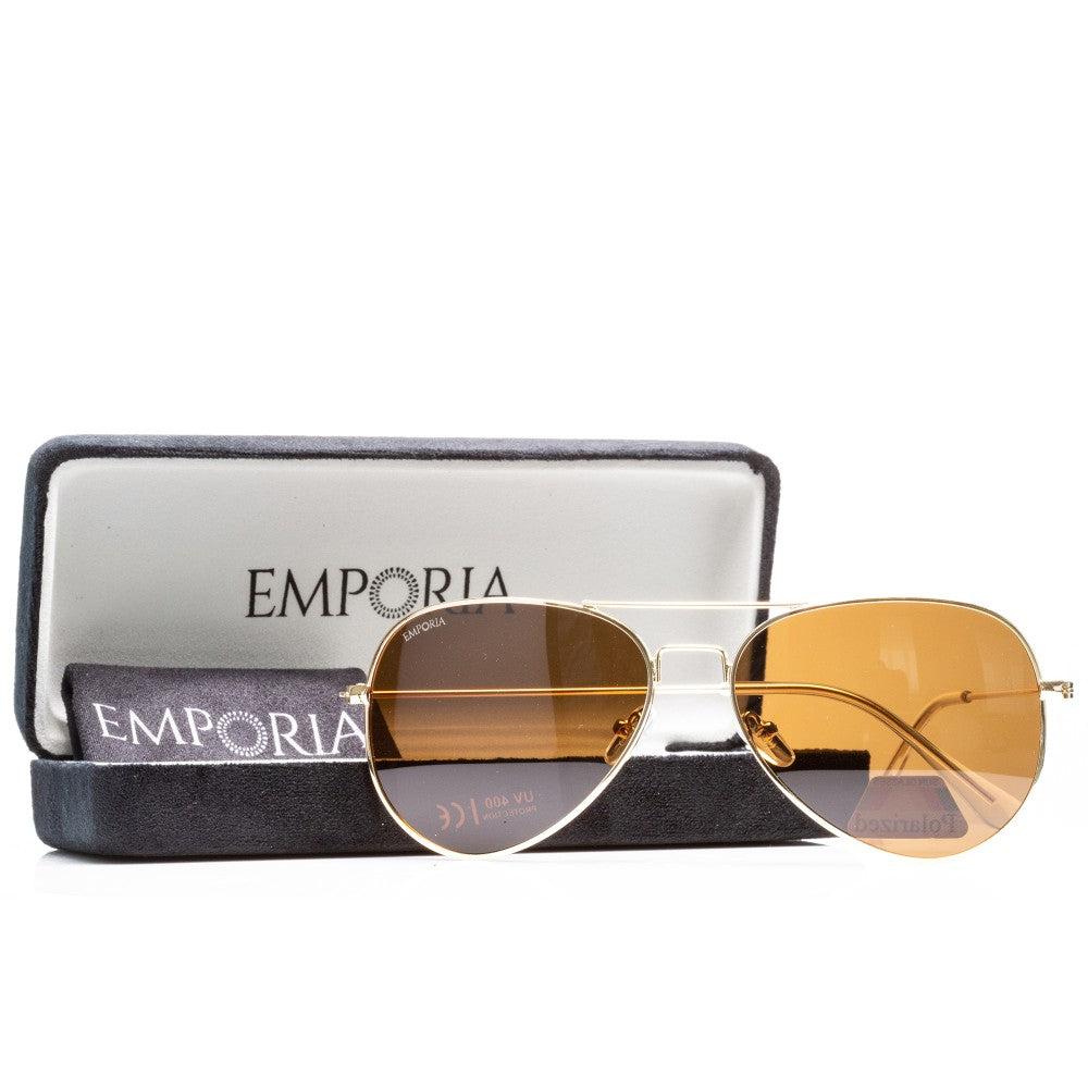Emporia Italy - Pilot-Sonnenbrille "WÜSTE" polarisierte Sonnenbrille mit UV-FILTER mit Etui und Brillenputztuch, hellbraunes Glas, goldfarbiger Rahmen 1 