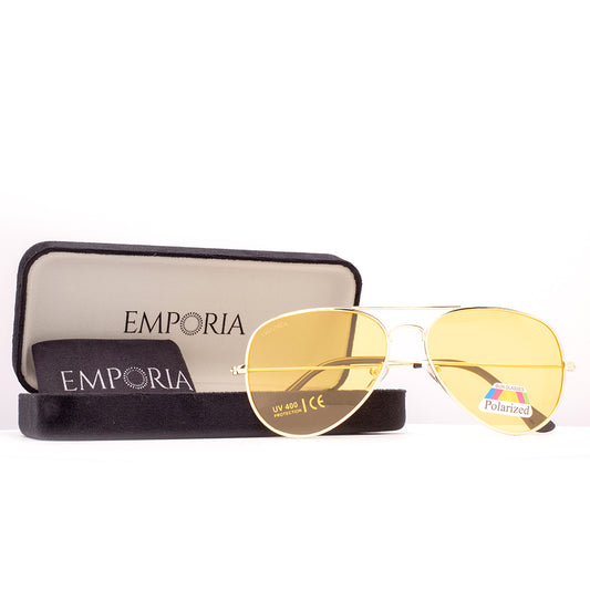 Emporia Italy - Pilot-Sonnenbrille "HOLLYWOOD" polarisierte Sonnenbrille mit UV-FILTER mit Etui und Brillenputztuch, chromsilberfarbenes Glas, silberfarbiger Rahmen