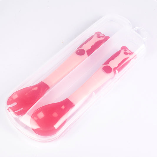 Set aus Wärmesensor-Löffeln und -Gabeln, biegsam, BPA-frei, Farbe: rosa
