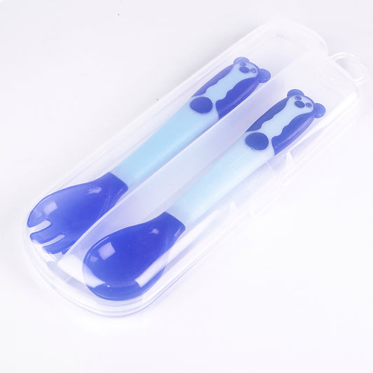 Set aus Wärmesensor-Löffeln und -Gabeln, biegsam, BPA-frei, Farbe: blau