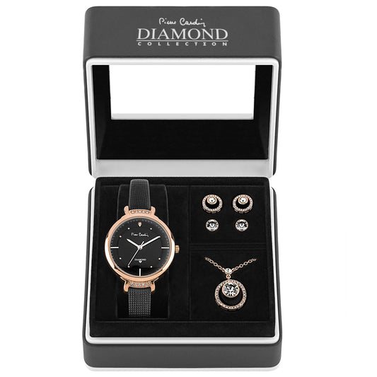 Vergoldetes Set mit weißem Emporia® Kristall (Halskette+Ohrringe+Anhänger)