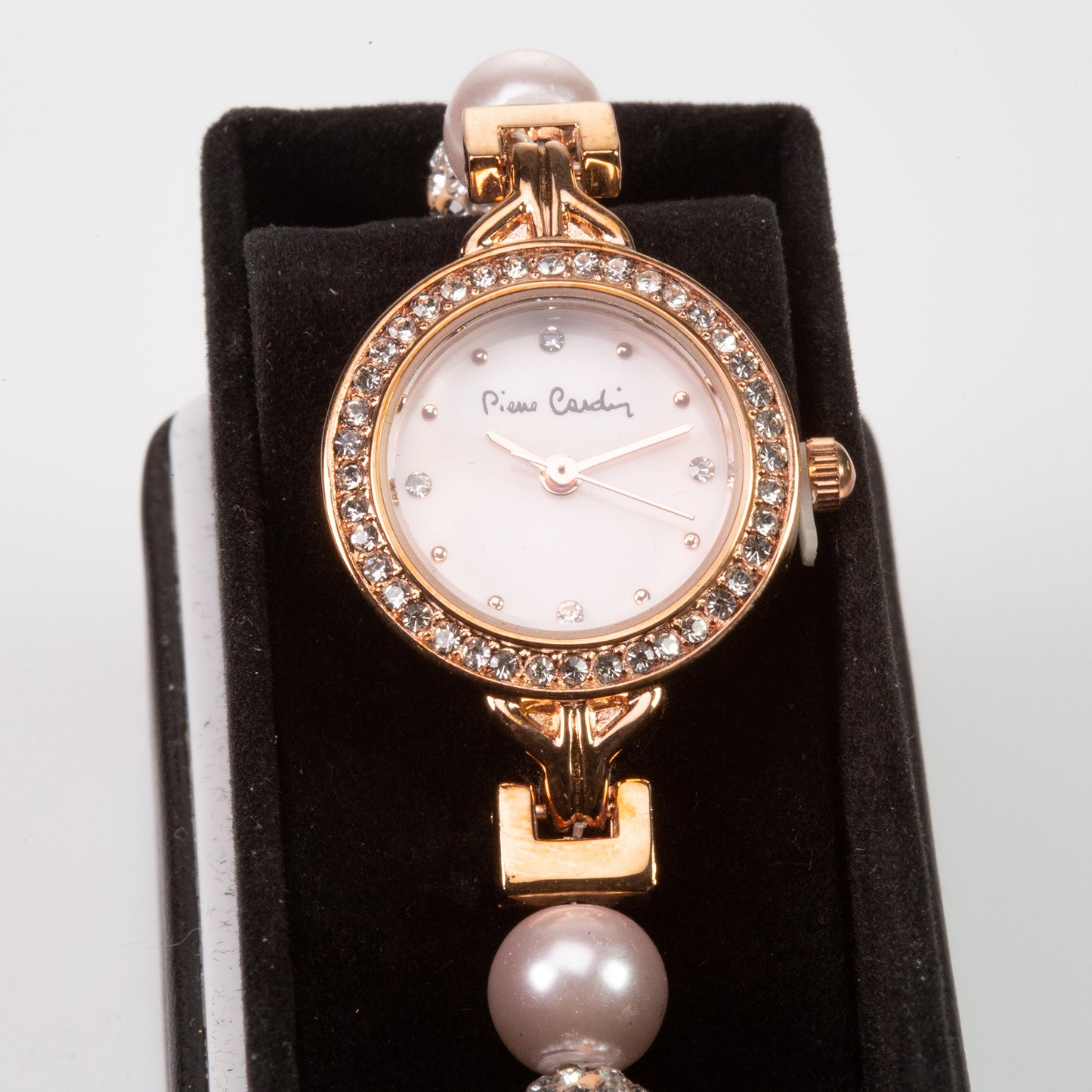 Vergoldetes Set mit Feueremaille und weißem Emporia® Kristall (Uhr + Armband)