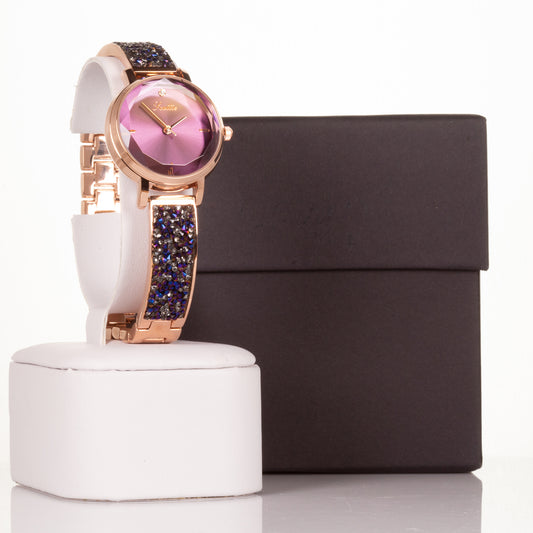Luxury alloy watch with stones, japanese miyota movement, PURPLE colour dial, with gift box, 19 cm