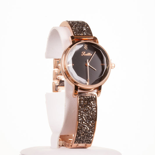 Luxury alloy watch with stones, japanese miyota movement, BLACK colour dial, with gift box, 19 cm