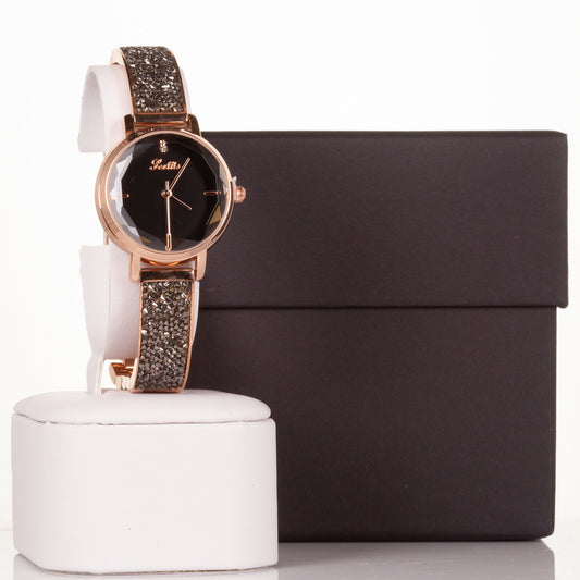 Luxury alloy watch with stones, japanese miyota movement, BLACK colour dial, with gift box, 19 cm