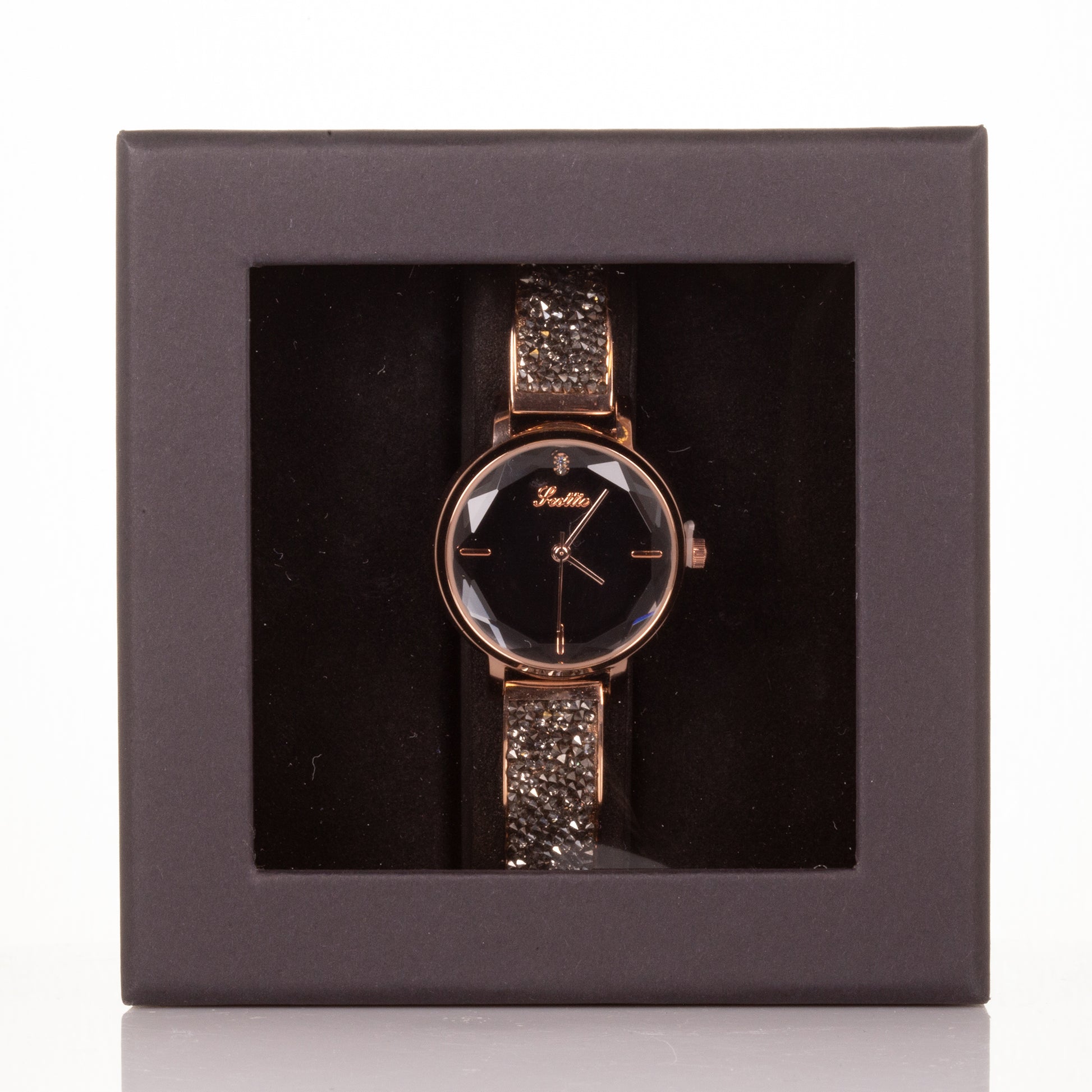 Luxury alloy watch with stones, japanese miyota movement, BLACK colour dial, with gift box, 19 cm 3 