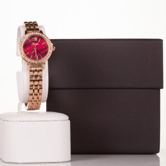 Luxury alloy watch with stones, japanese miyota movement, RED colour dial, with gift box, 18 cm