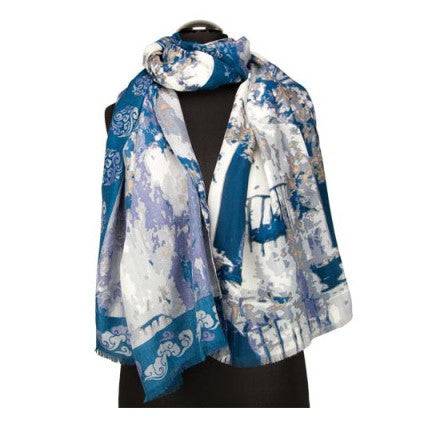Modischer Schal, 100% Viskose, 180 cm x 90 cm, BLAU UND WEISS 1 
