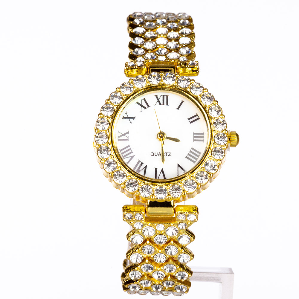 Uhr aus goldplattierter Legierung mit weißem Emporia® Kristall 2 
