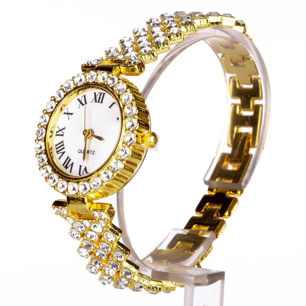 Uhr aus goldplattierter Legierung mit weißem Emporia® Kristall 4 