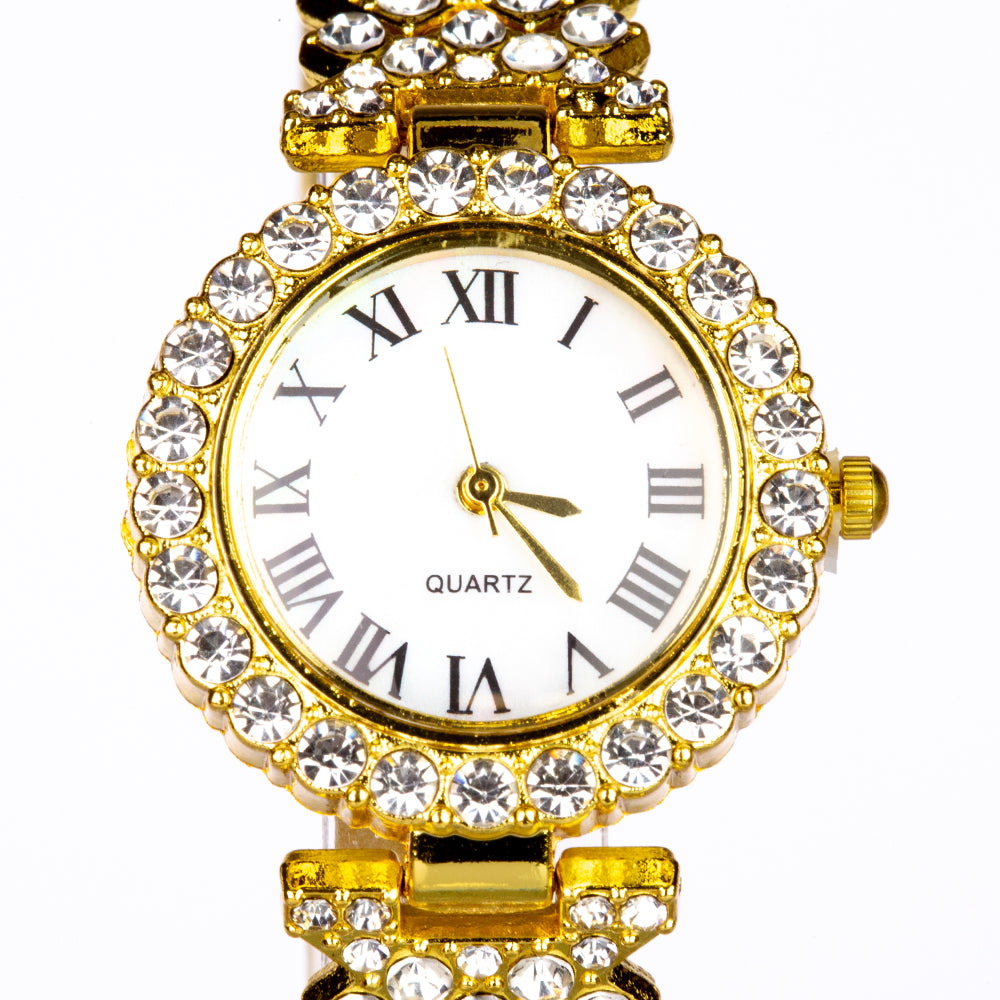 Uhr aus goldplattierter Legierung mit weißem Emporia® Kristall 5 
