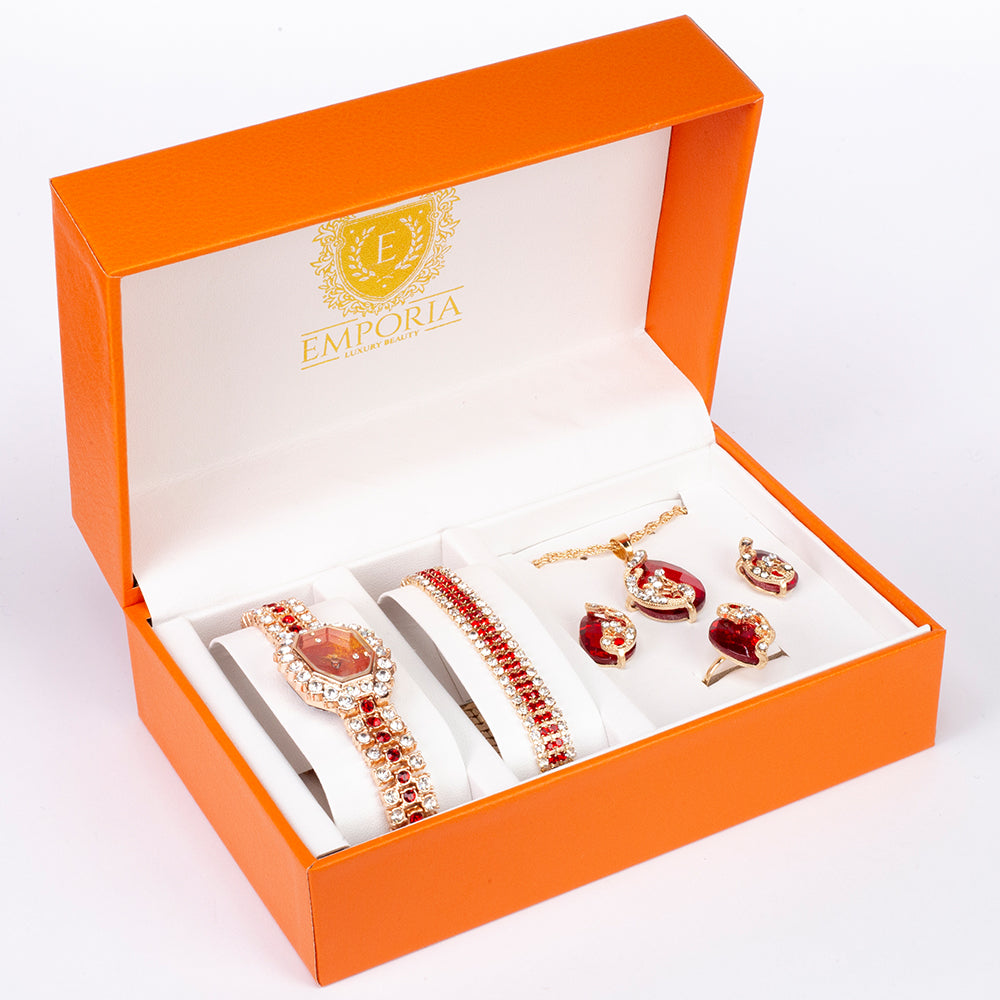 Uhr aus goldplattierter Legierung mit rotem Emporia®-Kristall 1 