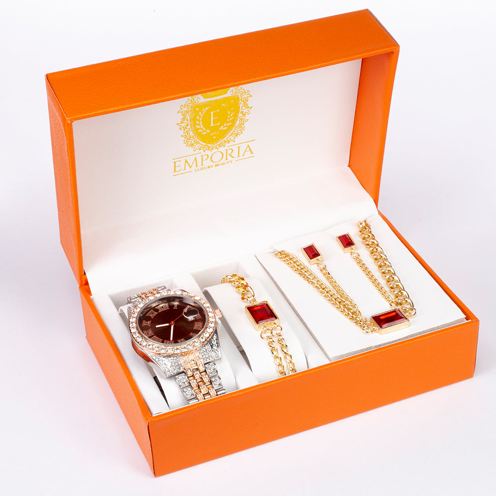 Uhr aus goldplattierter Legierung mit rotem Emporia®-Kristall 1 