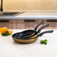 3-teiliges Set mit gestempelter Aluminium- und Metallpfanne, metallisch goldene Farbe