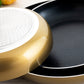 3-teiliges Set mit gestempelter Aluminium- und Metallpfanne, metallisch goldene Farbe