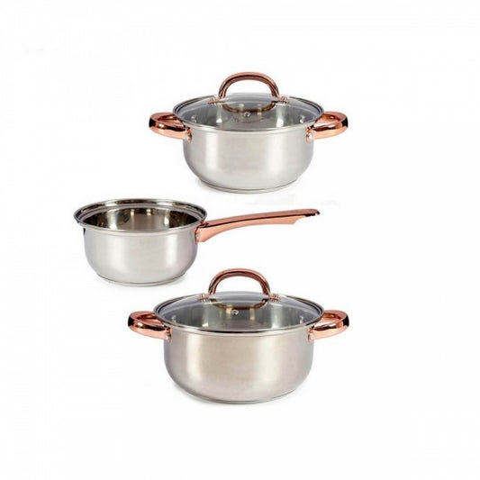 5-teiliges Kochgeschirrset aus rostfreiem Stahl und Glas, silber-rosegoldfarbig
