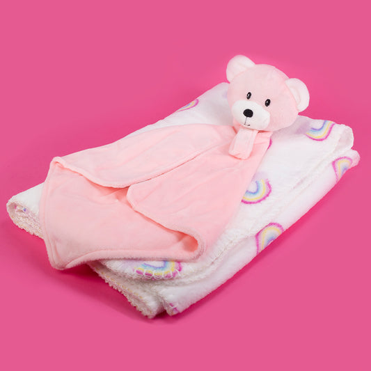 Babydecke und Schnuffeltuch mit Hund, Größe: 90 X 75 cm, Farbe: rosa