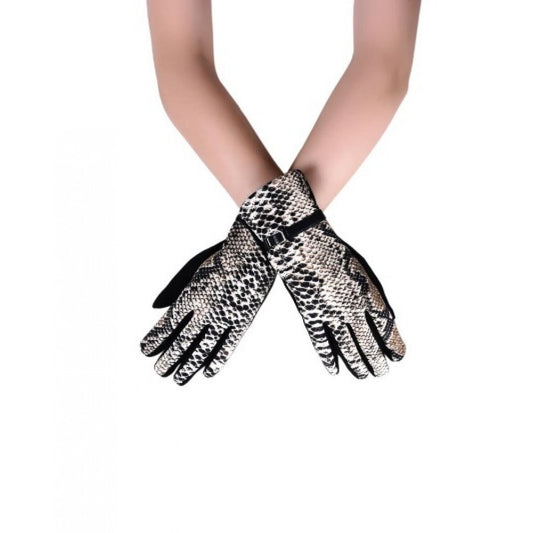 Touchscreen-Handschuhe mit Schlangenhaut-Muster und Schnallen, schwarz, Einheitsgröße